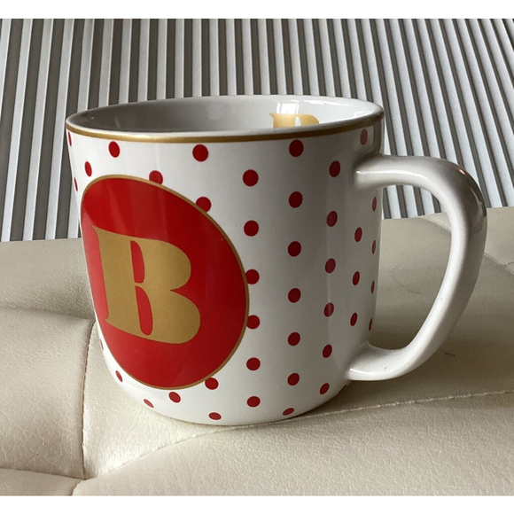 Target Stoneware Monogram "B" Coffee Mug Tea Cup White W/Red Polka Dots 15oz - Picture 4 of 9